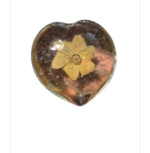 Heart-Shaped Glass Paperweight with Yellow Flower